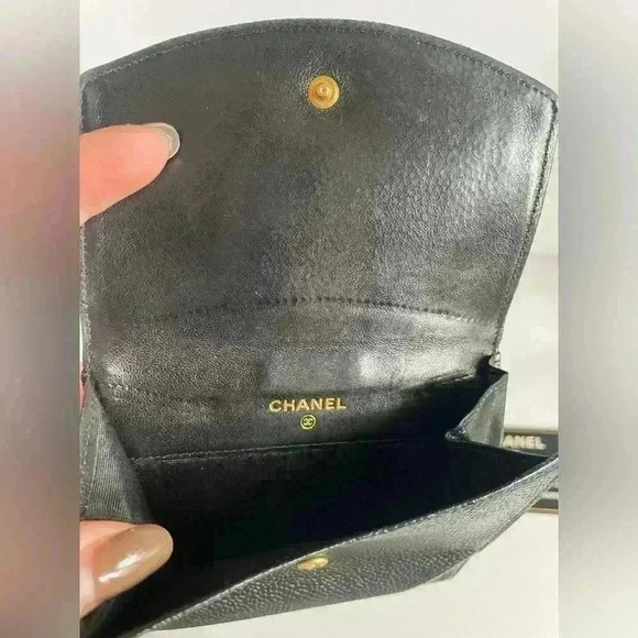 Authentic CHANEL CC Logo Coin Case Wallet Caviar Skin Leather Black Vintage - Picture 2 of 16